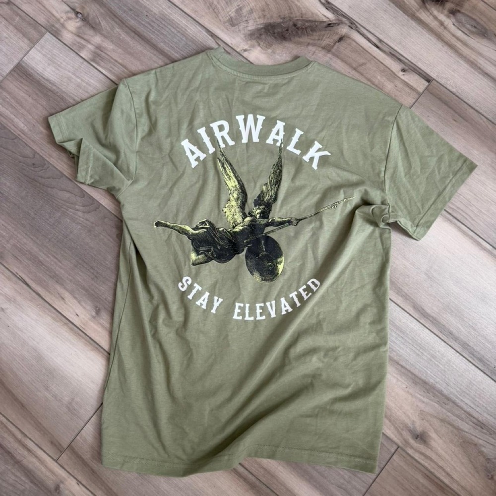 Airwalk green t-shirt with graphic of a winged figure with the words 'AIRWALK'